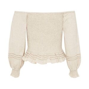 SPELL & THE GYPSY Lola Ruched Off Shoulder Top Biscuit Size Medium